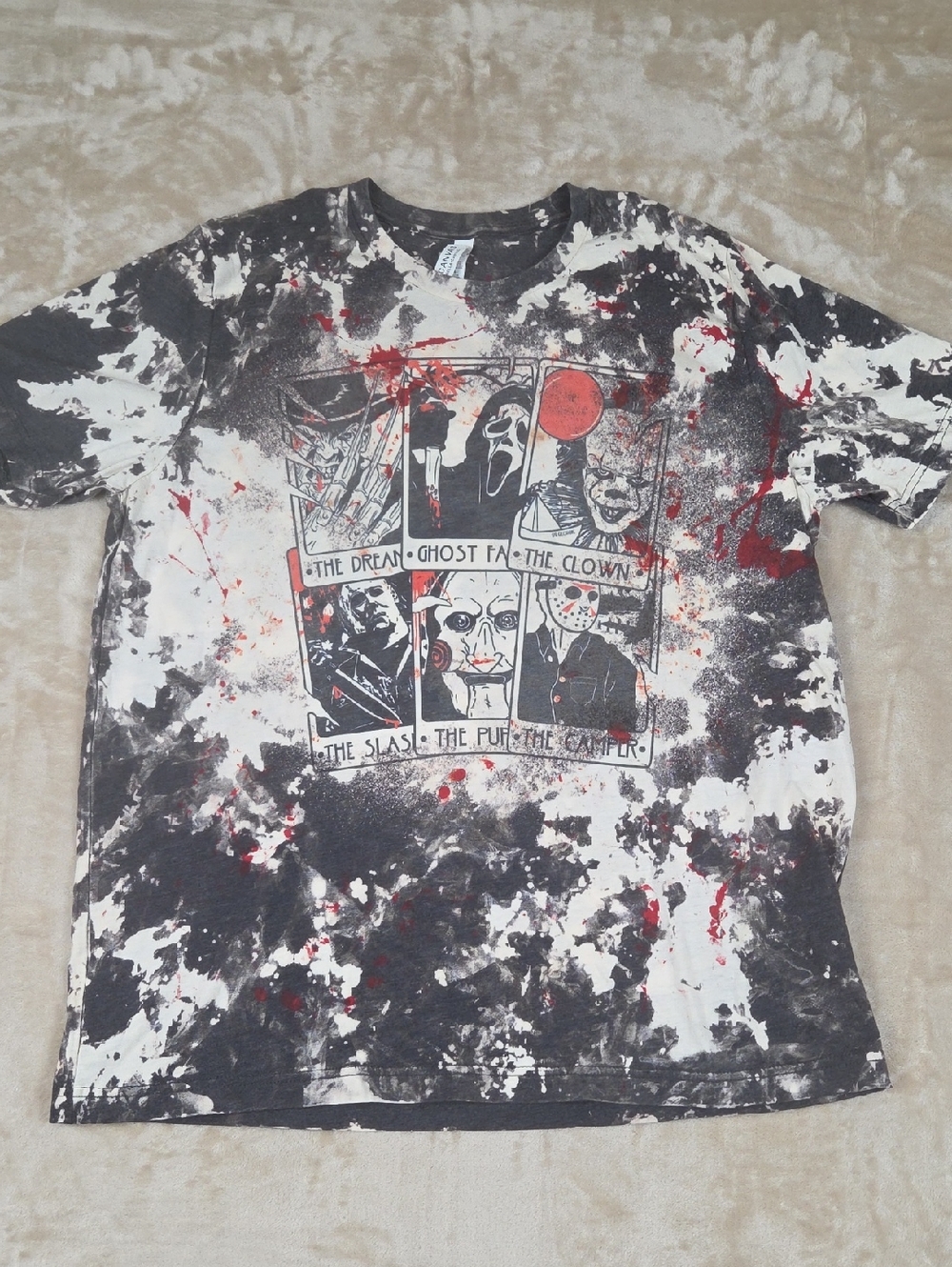 Graphic Horror Panel Tie-Dye Tee in Black, White & Red